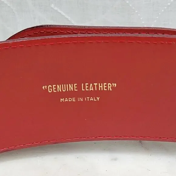 Paloma Picasso Red Leather Gold Chain Buckle Belt Made in 